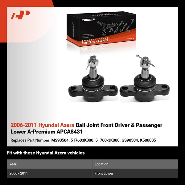 2006-2011 Hyundai Azera Ball Joint Front Driver & Passenger Lower A-Premium APCA8431
