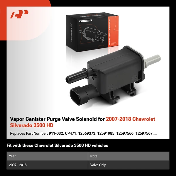Vapor Canister Purge Valve Solenoid for 2007-2018 Chevrolet Silverado 3500 HD