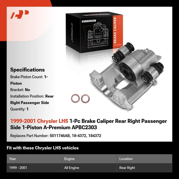 1999-2001 Chrysler LHS 1-Pc Brake Caliper Rear Right Passenger Side 1-Piston A-Premium APBC2303