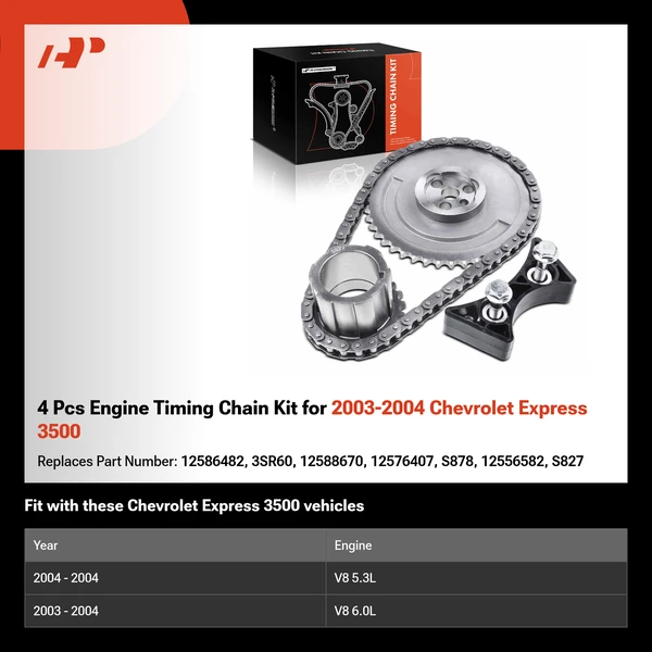 4 Pcs Engine Timing Chain Kit for 2003-2004 Chevrolet Express 3500