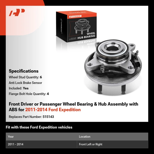 Front Driver or Passenger Wheel Bearing & Hub Assembly with ABS for 2011-2014 Ford Expedition