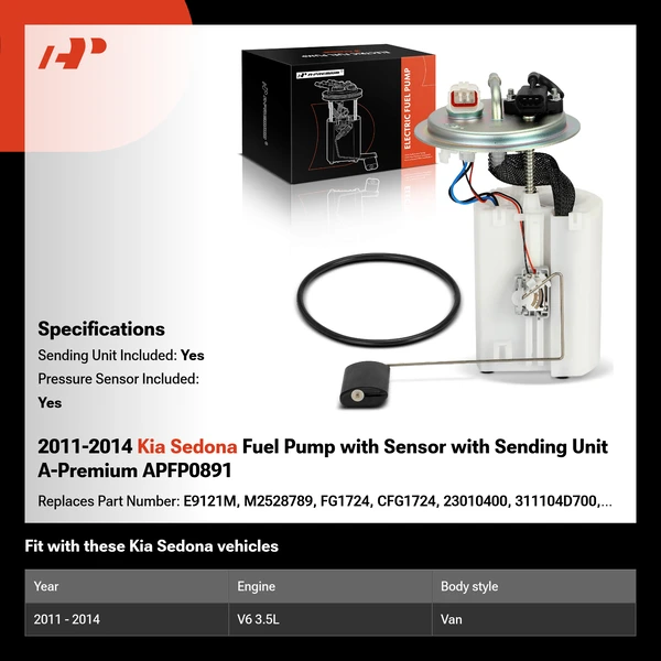 2011-2014 Kia Sedona Fuel Pump with Sensor with Sending Unit A-Premium APFP0891