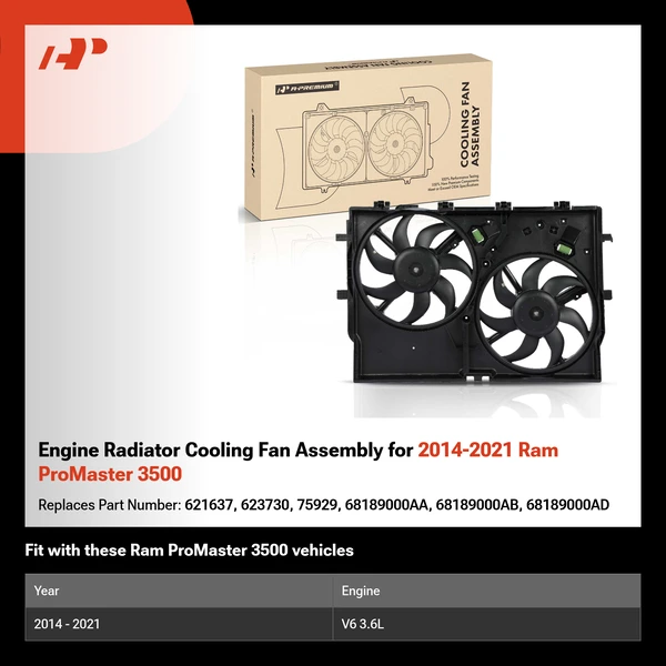 Engine Radiator Cooling Fan Assembly for 2014-2021 Ram ProMaster 3500