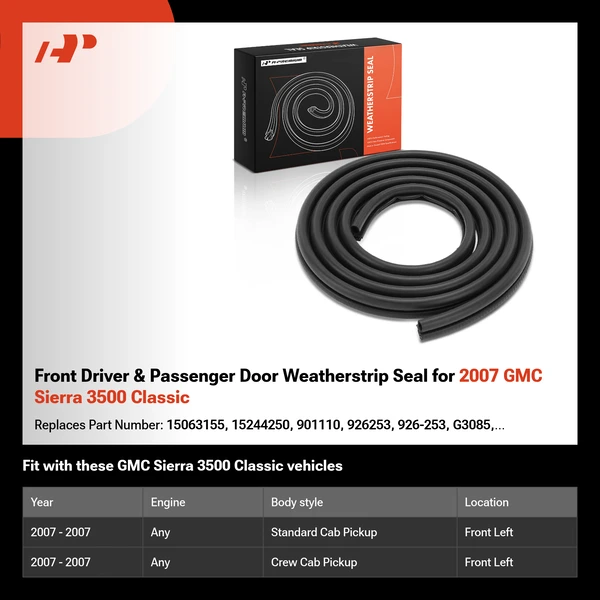 Front Driver & Passenger Door Weatherstrip Seal for 2007 GMC Sierra 3500 Classic