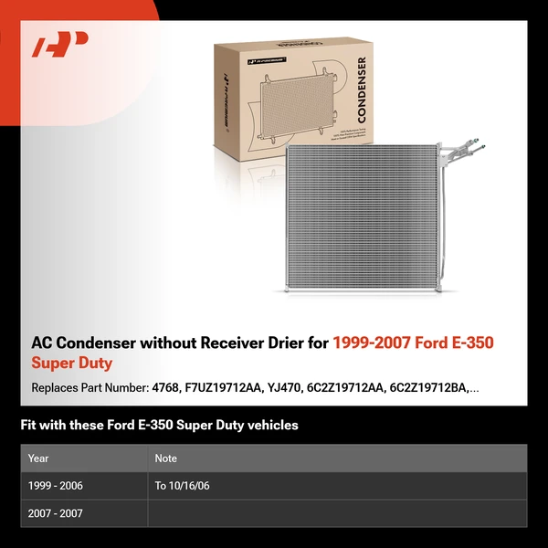 AC Condenser without Receiver Drier for 1999-2007 Ford E-350 Super Duty