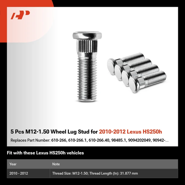 5 Pcs M12-1.50 Wheel Lug Stud for 2010-2012 Lexus HS250h