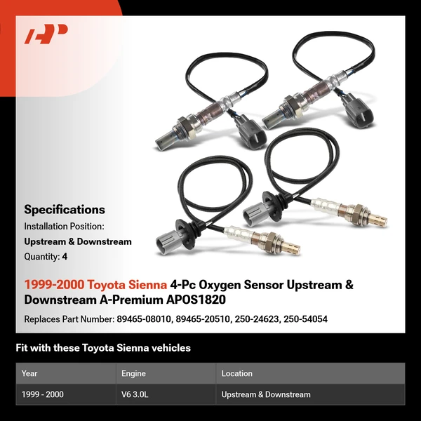 1999-2000 Toyota Sienna 4-Pc Oxygen Sensor Upstream & Downstream A-Premium APOS1820