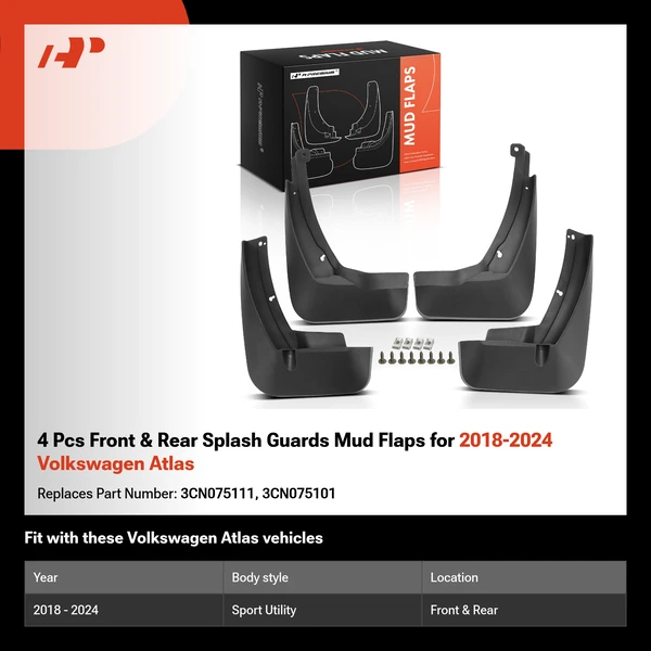 4 Pcs Front & Rear Splash Guards Mud Flaps for 2018-2024 Volkswagen Atlas