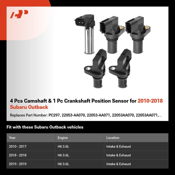 4 Pcs Camshaft & 1 Pc Crankshaft Position Sensor for 2010-2018 Subaru Outback