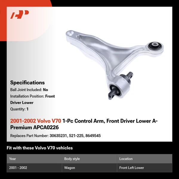 2001-2002 Volvo V70 1-Pc Control Arm, Front Driver Lower A-Premium APCA0226