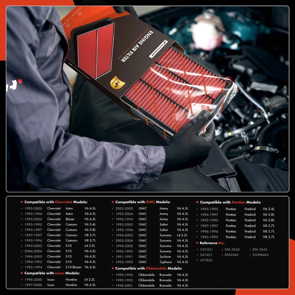 High Performance Engine Air Filter for Chevrolet Camaro GMC Jimmy Isuzu Pontiac