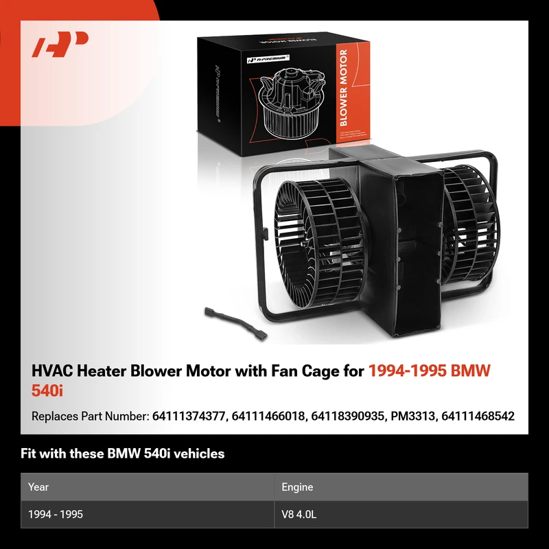 HVAC Heater Blower Motor with Fan Cage for 1994-1995 BMW 540i