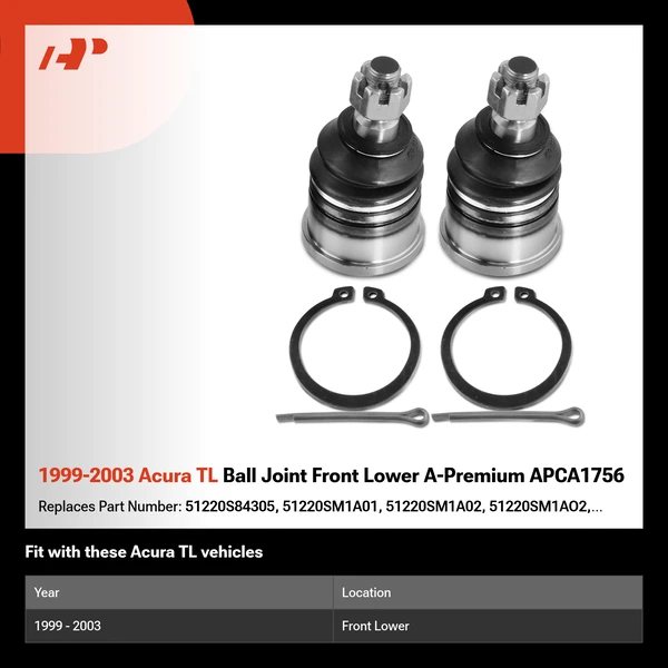 1999-2003 Acura TL Ball Joint Front Lower A-Premium APCA1756