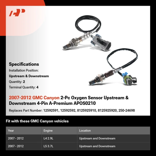 2007-2012 GMC Canyon 2-Pc Oxygen Sensor Upstream & Downstream 4-Pin A-Premium APOS0210