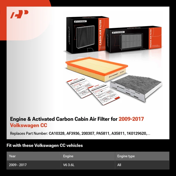 Engine & Activated Carbon Cabin Air Filter for 2009-2017 Volkswagen CC