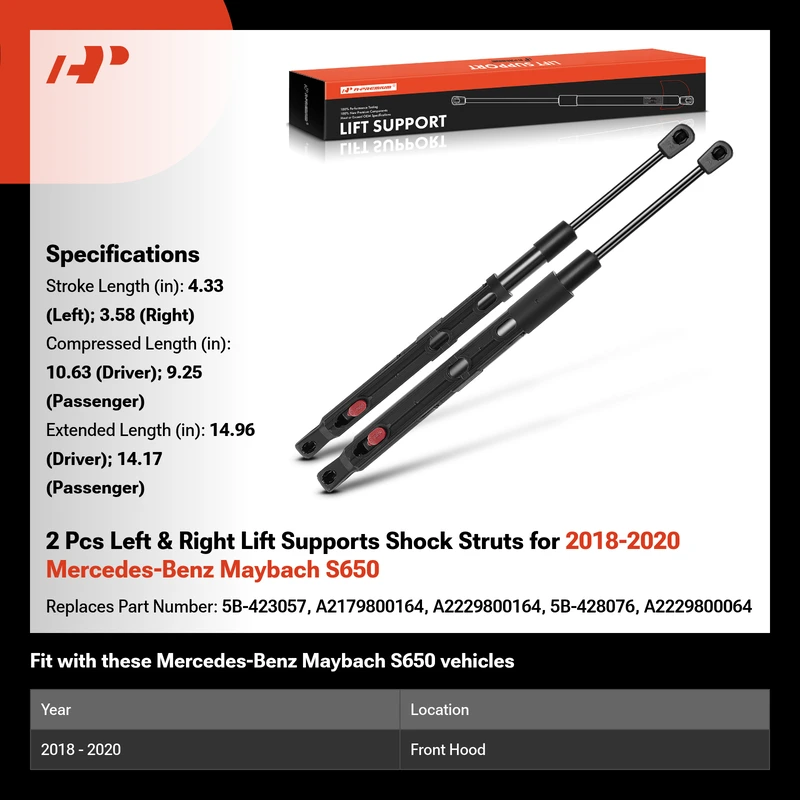 2 Pcs Left & Right Lift Supports Shock Struts for 2018-2020 Mercedes-Benz Maybach S650