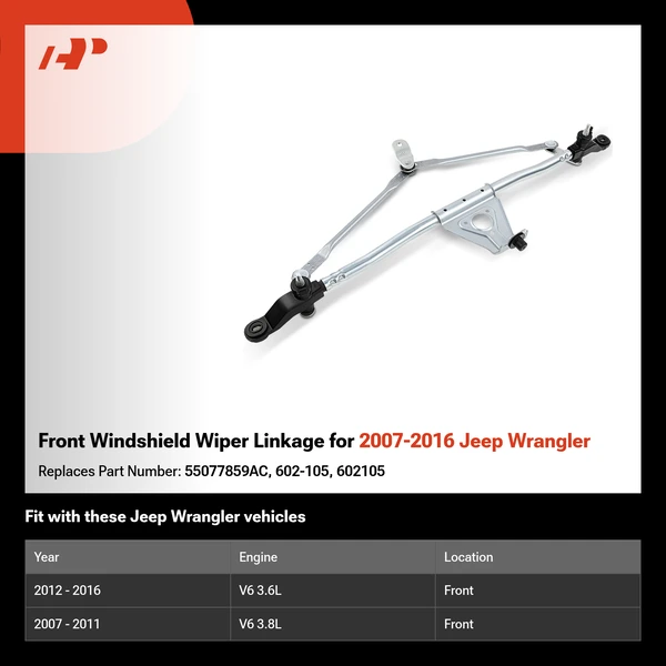 Front Windshield Wiper Linkage for 2007-2016 Jeep Wrangler