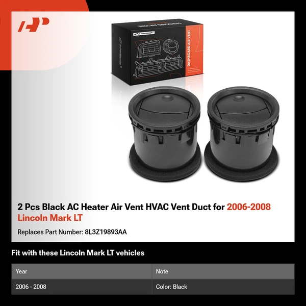 2 Pcs Black AC Heater Air Vent HVAC Vent Duct for 2006-2008 Lincoln Mark LT
