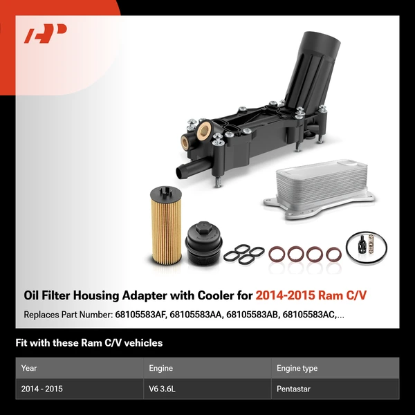 Oil Filter Housing Adapter with Cooler for 2014-2015 Ram C/V
