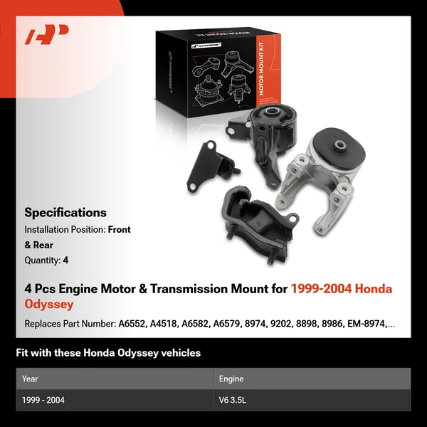 4 Pcs Engine Motor & Transmission Mount for 1999-2004 Honda Odyssey