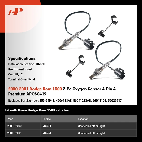 2000-2001 Dodge Ram 1500 2-Pc Oxygen Sensor 4-Pin A-Premium APOS0419