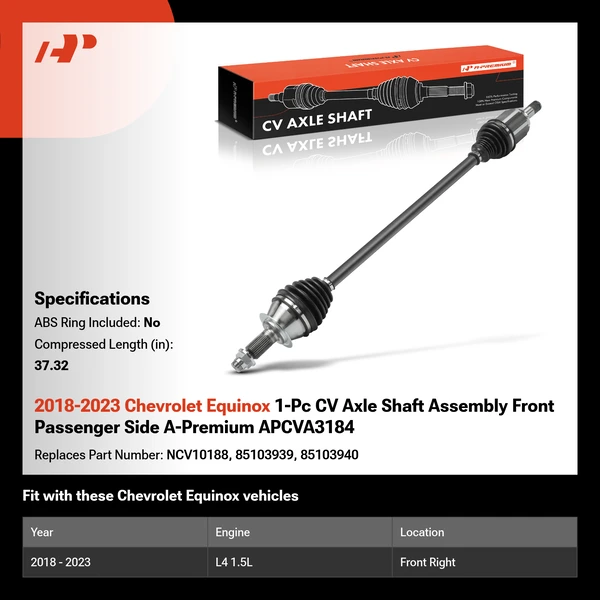 2018-2023 Chevrolet Equinox 1-Pc CV Axle Shaft Assembly Front Passenger Side A-Premium APCVA3184