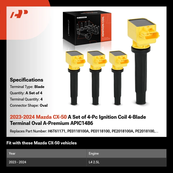 2023-2024 Mazda CX-50 A Set of 4-Pc Ignition Coil 4-Blade Terminal Oval A-Premium APIC1486