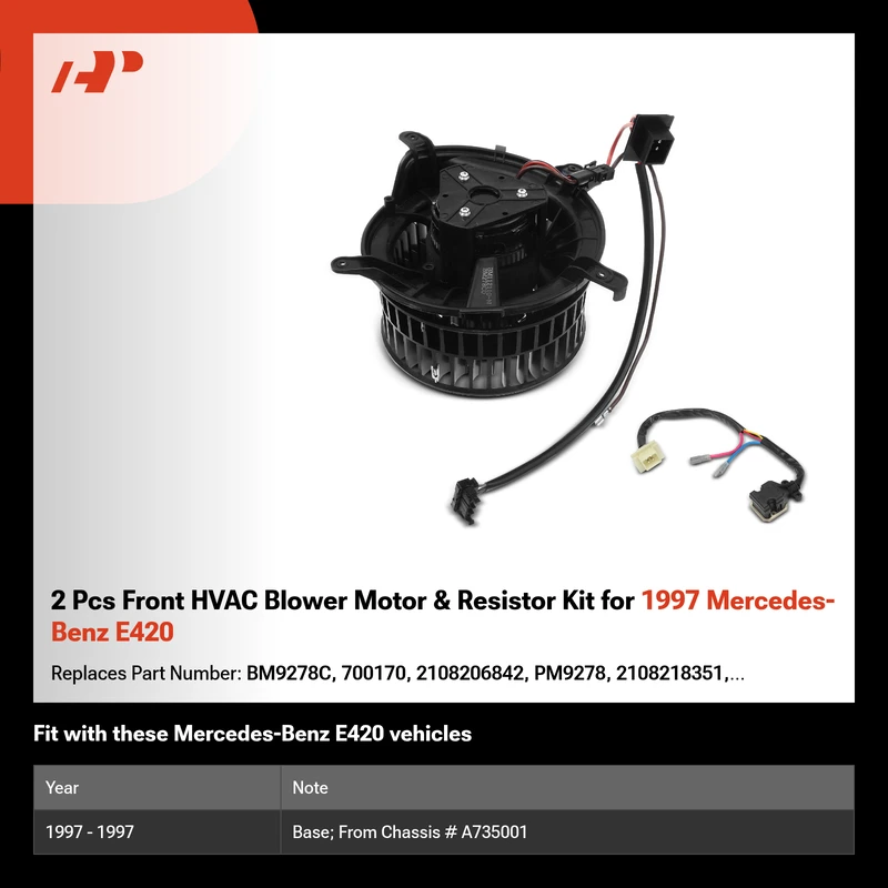2 Pcs Front HVAC Blower Motor & Resistor Kit for 1997 Mercedes-Benz E420