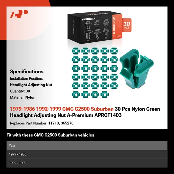 1979-1986 1992-1999 GMC C2500 Suburban 30 Pcs Nylon Green Headlight Adjusting Nut A-Premium APRCF1403