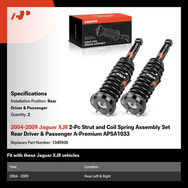 2004-2009 Jaguar XJ8 2-Pc Strut and Coil Spring Assembly Set Rear Driver & Passenger A-Premium APSA1033