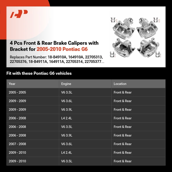 4 Pcs Front & Rear Brake Calipers with Bracket for 2005-2010 Pontiac G6