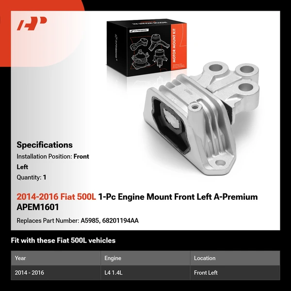 2014-2016 Fiat 500L 1-Pc Engine Mount Front Left A-Premium APEM1601