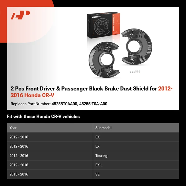 2 Pcs Front Driver & Passenger Black Brake Dust Shield for 2012-2016 Honda CR-V
