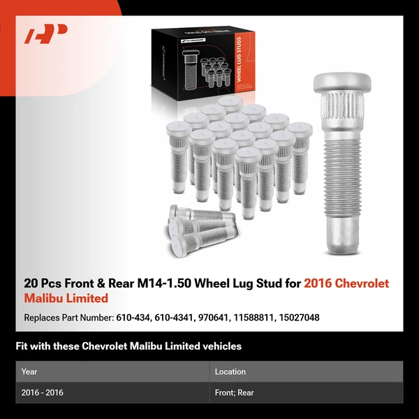 20 Pcs Front & Rear M14-1.50 Wheel Lug Stud for 2016 Chevrolet Malibu Limited