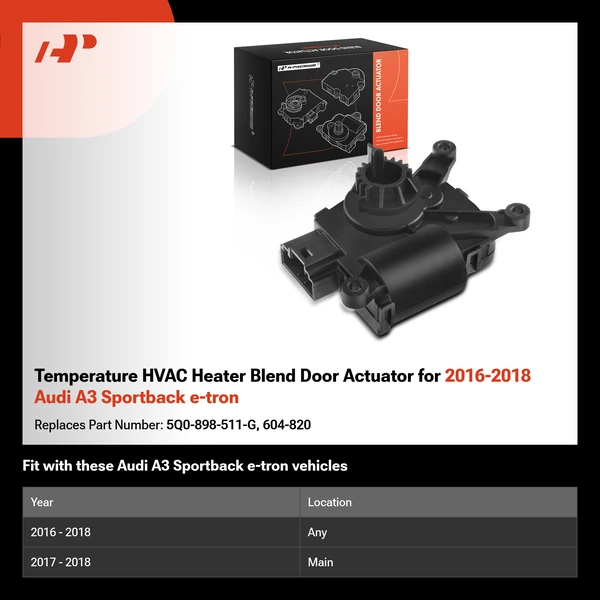 Temperature HVAC Heater Blend Door Actuator for 2016-2018 Audi A3 Sportback e-tron