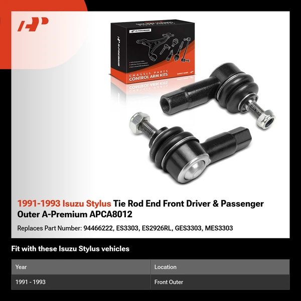 1991-1993 Isuzu Stylus Tie Rod End Front Driver & Passenger Outer A-Premium APCA8012