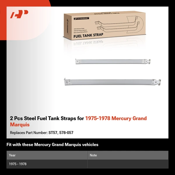 2 Pcs Steel Fuel Tank Straps for 1975-1978 Mercury Grand Marquis