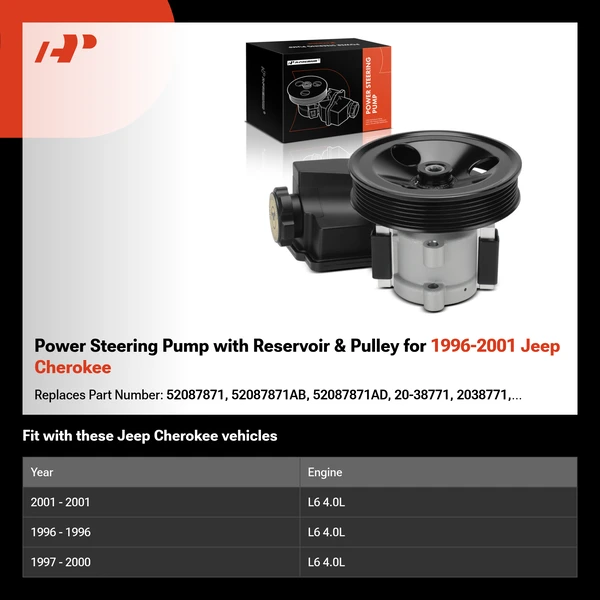 Power Steering Pump with Reservoir & Pulley for 1996-2001 Jeep Cherokee