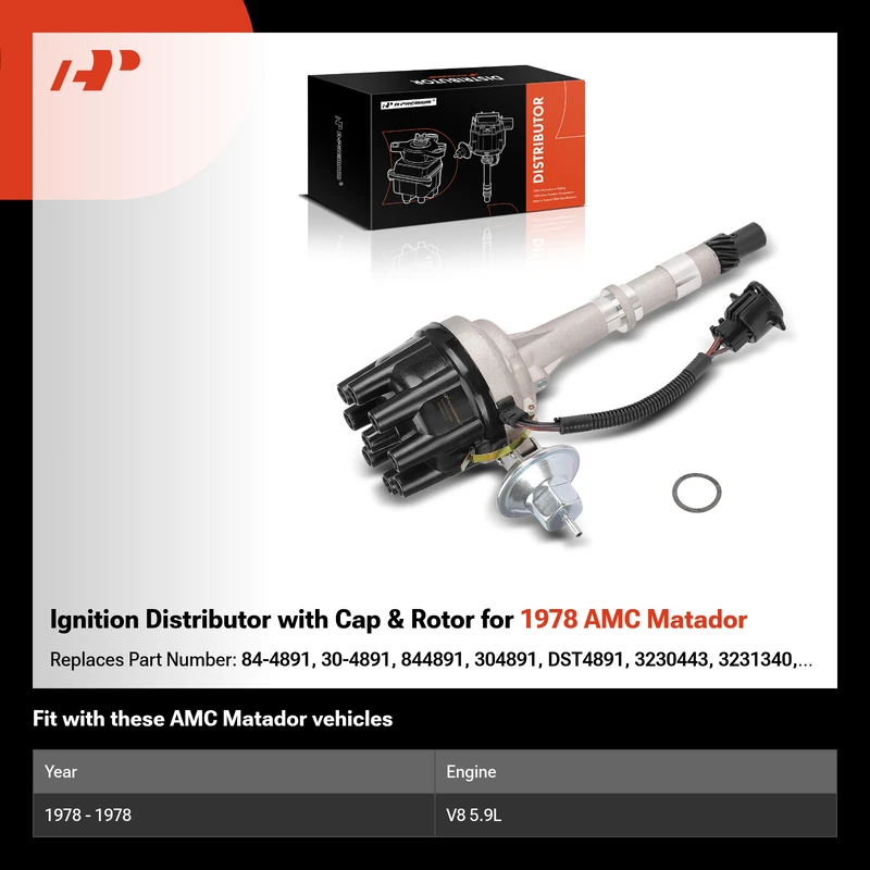 Ignition Distributor with Cap & Rotor for 1978 AMC Matador