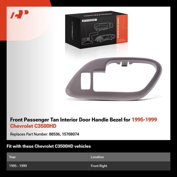 Front Passenger Tan Interior Door Handle Bezel for 1995-1999 Chevrolet C3500HD