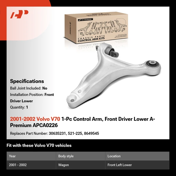 2001-2002 Volvo V70 1-Pc Control Arm, Front Driver Lower A-Premium APCA0226