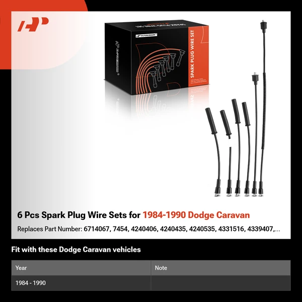6 Pcs Spark Plug Wire Sets for 1984-1990 Dodge Caravan