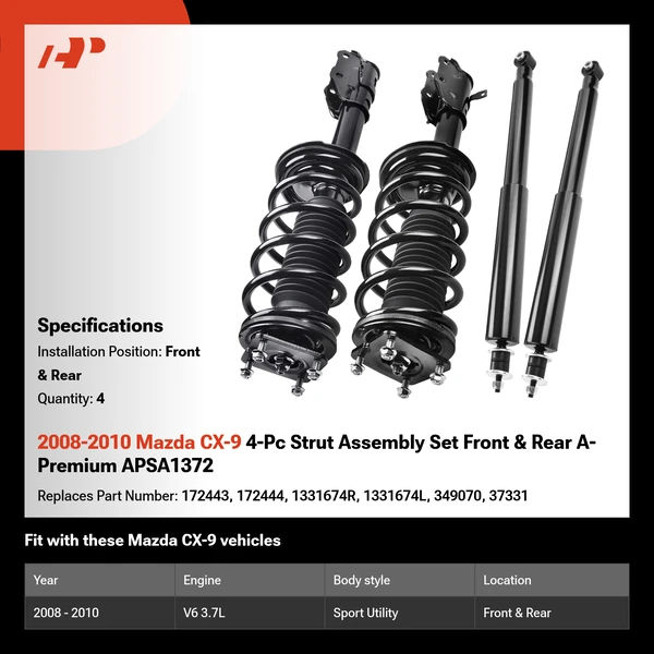 2008-2010 Mazda CX-9 4-Pc Strut Assembly Set Front & Rear A-Premium APSA1372