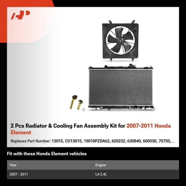 2 Pcs Radiator & Cooling Fan Assembly Kit for 2007-2011 Honda Element
