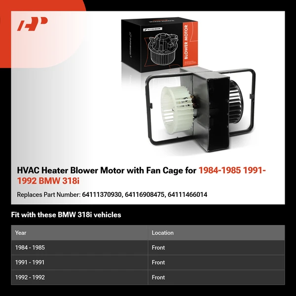 HVAC Heater Blower Motor with Fan Cage for 1984-1985 1991-1992 BMW 318i
