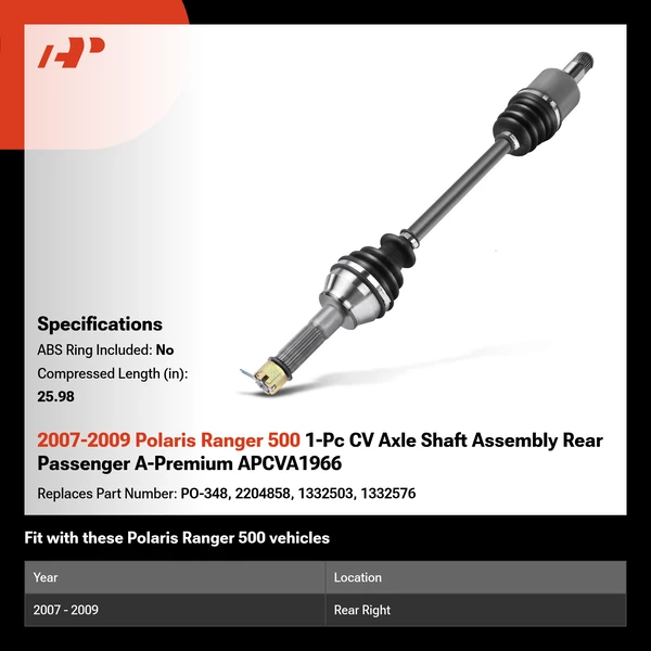 2007-2009 Polaris Ranger 500 1-Pc CV Axle Shaft Assembly Rear Passenger A-Premium APCVA1966
