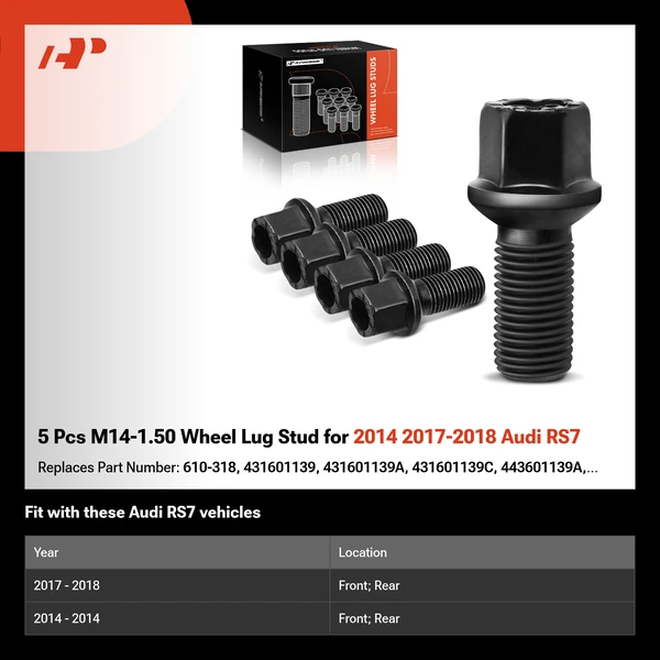 5 Pcs M14-1.50 Wheel Lug Stud for 2014 2017-2018 Audi RS7