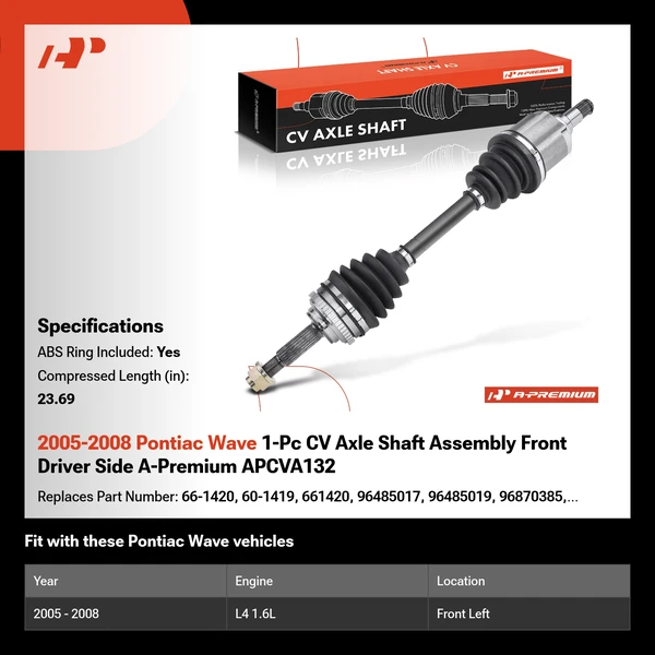 2005-2008 Pontiac Wave 1-Pc CV Axle Shaft Assembly Front Driver Side A-Premium APCVA132