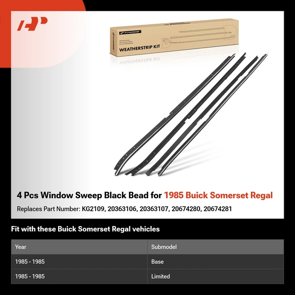4 Pcs Window Sweep Black Bead for 1985 Buick Somerset Regal