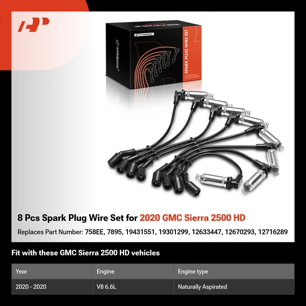 8 Pcs Spark Plug Wire Set for 2020 GMC Sierra 2500 HD